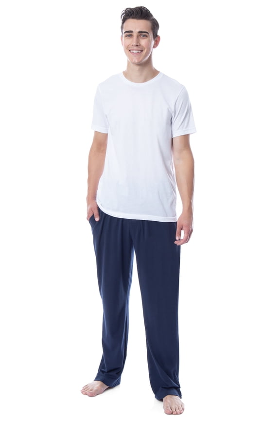 Intimo Men's 2 Piece Pajama Set Cotton/Poly Blend Jersey Knit Lounge Pants With Soft T-Shirt Top