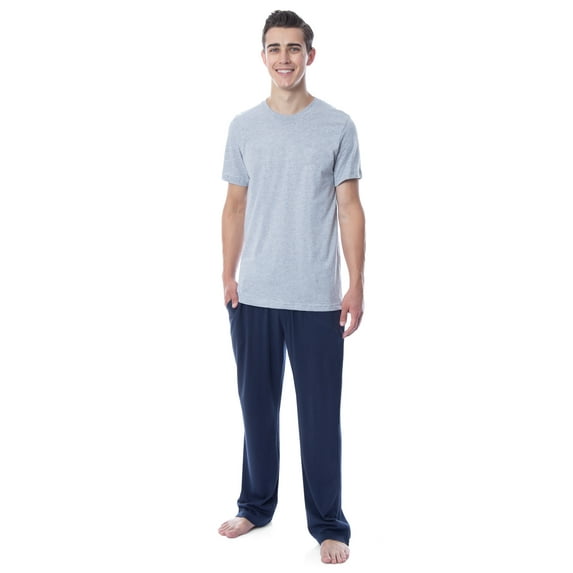 Intimo Men's 2 Piece Pajama Set Cotton/Poly Blend Jersey Knit Lounge Pants With Soft T-Shirt Top