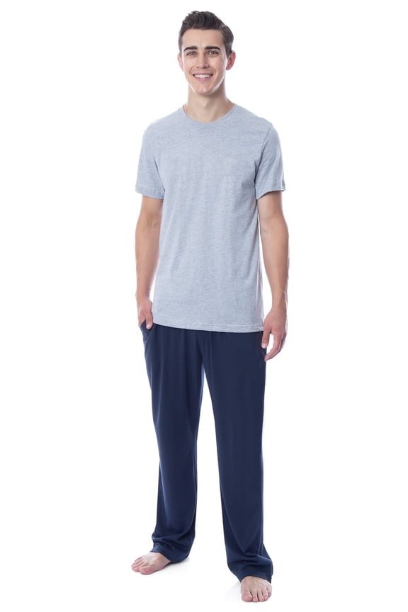Intimo Men's 2 Piece Pajama Set Cotton/Poly Blend Jersey Knit Lounge Pants With Soft T-Shirt Top