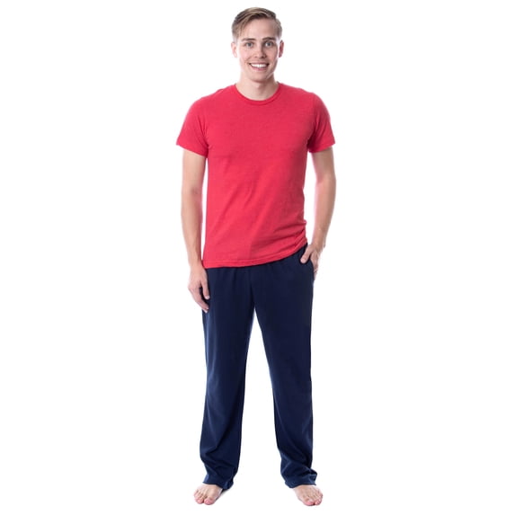 Intimo Men's 2 Piece Pajama Set Cotton/Poly Blend Jersey Knit Lounge Pants With Soft T-Shirt Top