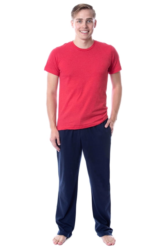 Intimo Men's 2 Piece Pajama Set Cotton/Poly Blend Jersey Knit Lounge Pants With Soft T-Shirt Top