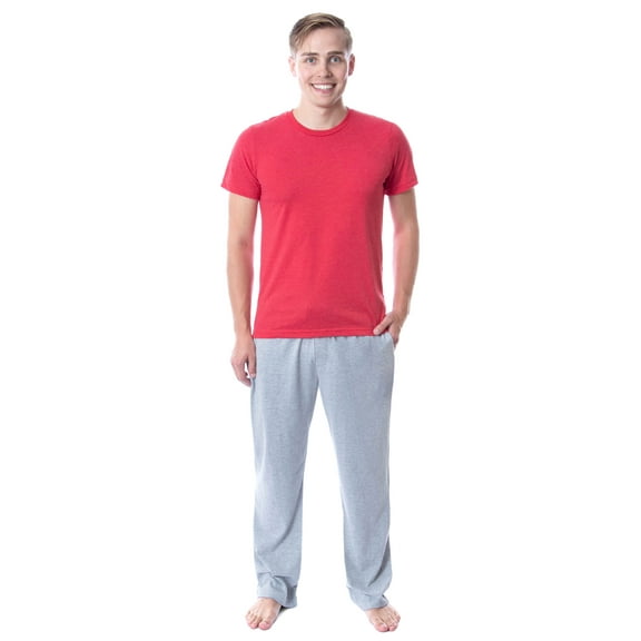 Intimo Men's 2 Piece Pajama Set Cotton/Poly Blend Jersey Knit Lounge Pants With Soft T-Shirt Top