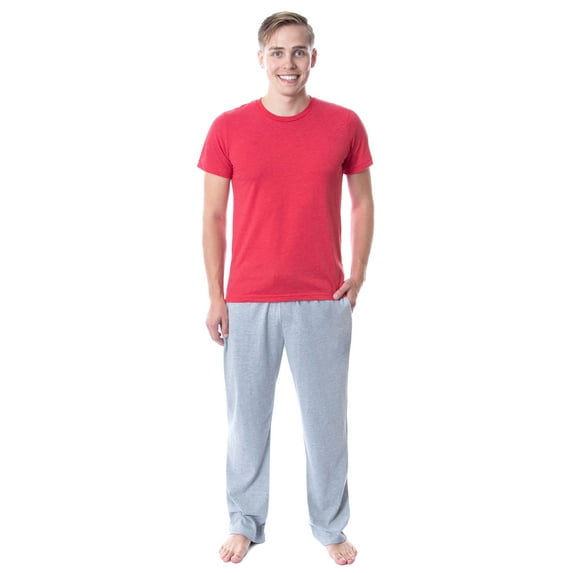 Intimo Men's 2 Piece Pajama Set Cotton/Poly Blend Jersey Knit Lounge Pants With Soft T-Shirt Top