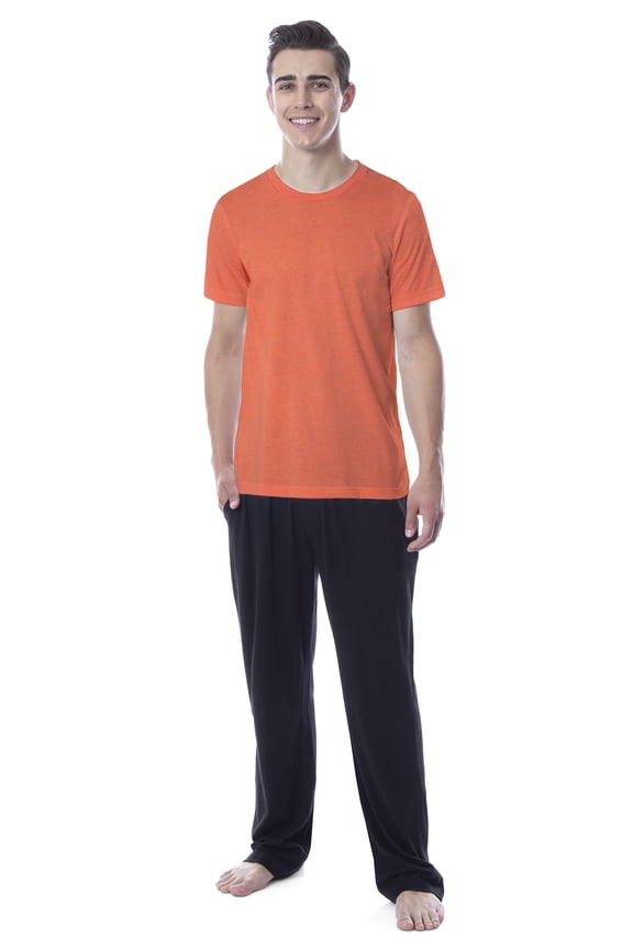 Intimo Men's 2 Piece Pajama Set Cotton/Poly Blend Jersey Knit Lounge Pants With Soft T-Shirt Top