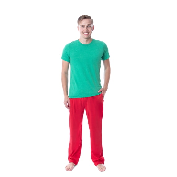 Intimo Men's 2 Piece Pajama Set Cotton/Poly Blend Jersey Knit Lounge Pants With Soft T-Shirt Top