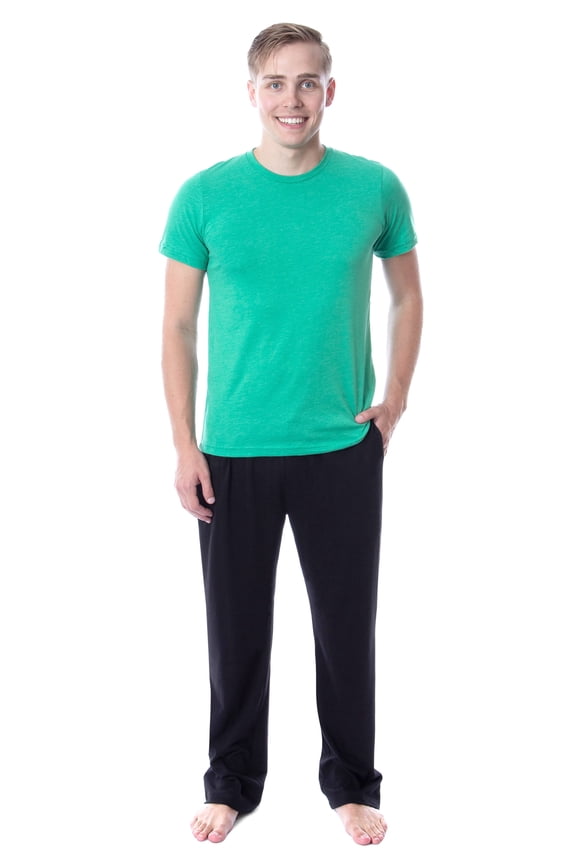 Intimo Men's 2 Piece Pajama Set Cotton/Poly Blend Jersey Knit Lounge Pants With Soft T-Shirt Top