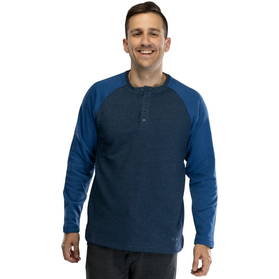 Intimo Mens' Long-Sleeve Henley Shirt Casual Cotton Knit Fleece Blend Top Loungewear