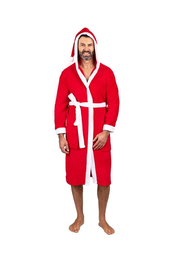 Mens Hooded Family Pajama Santa Robe, Red Men, Size: S/M