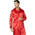 thumbnail image 1 of INTIMO Mens' Poly Charmeuse 2 Pocket Button Front Long-Sleeve Pajama Shirt Sleep Top Lounge, 1 of 5