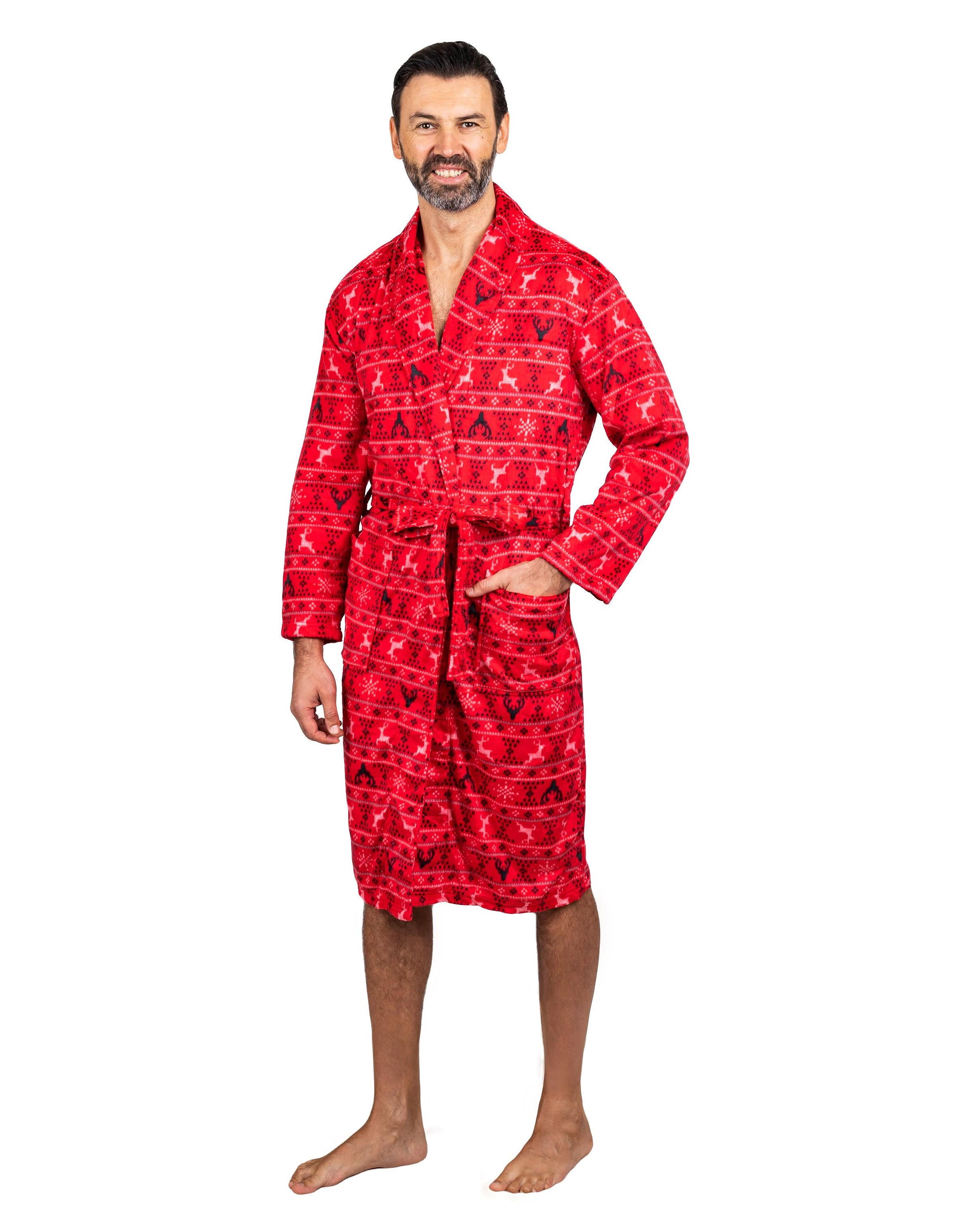 Intimo Mens Red Family Pajama Robe, Deer, Size 2X