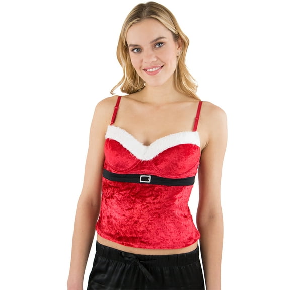Intimo Women's Velour Santa Sleep Camisole With Padded Bra