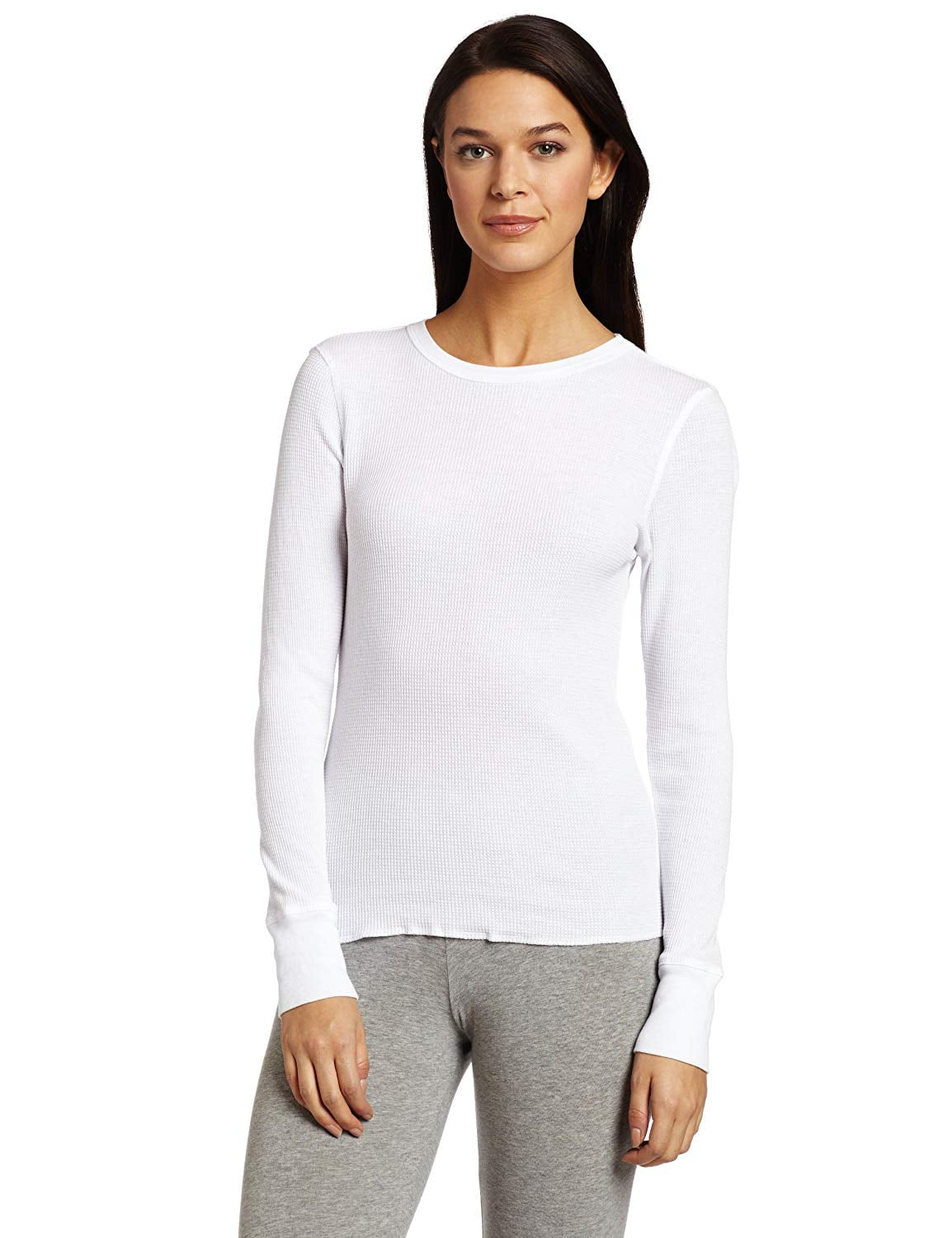 Intimo Womens ?Thermal Long Sleeve Top, White, Medium