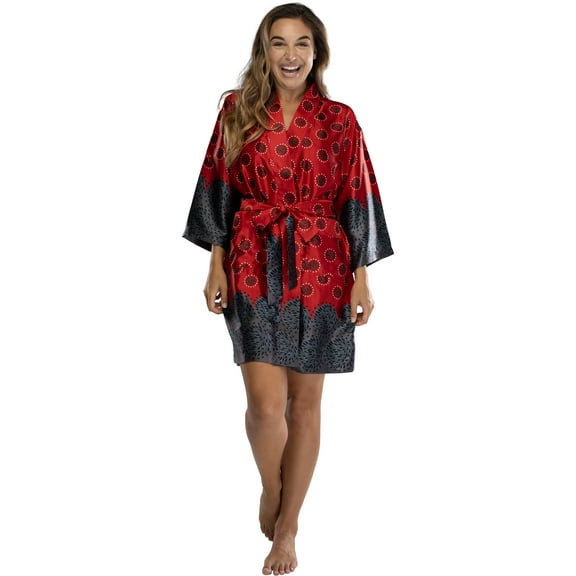 Intimo Womens Woven Polyester Soft Comfy Robe Red