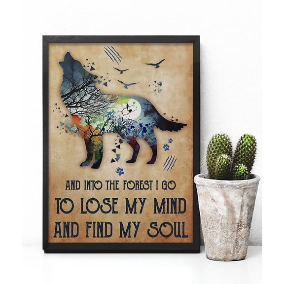Into The Forest I Go Quote Poster Wolf Silhouette Nature Wall Art Decor 12x18 UNFRAMED
