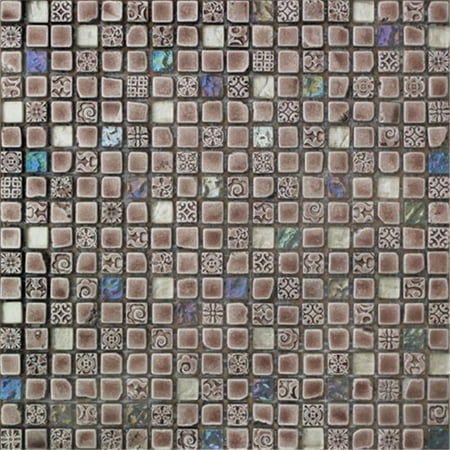 Intrend Tile .62 x .62 Hand Color Stone And Glass Square Brown- Tan With Blue Accent