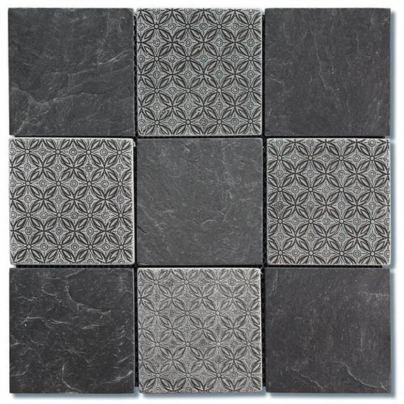 Intrend Tile LS008-S 4 x 4 in. Classic Deco Square Mosaic Blend - Black Slate