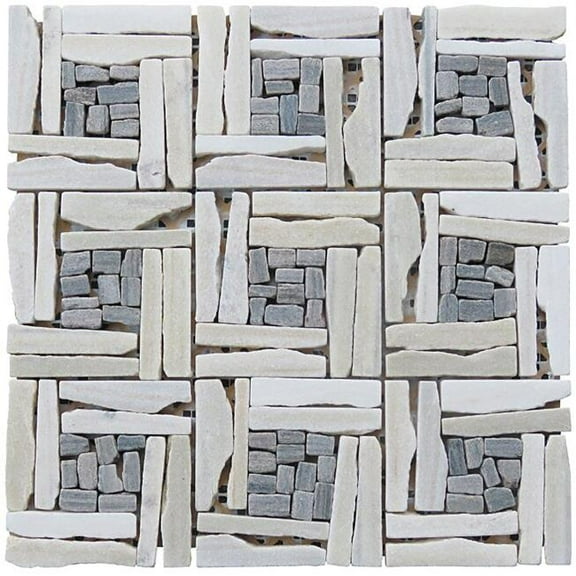 Intrend Tile LS012-H Quartzite Basketweave Pattern Mosaic Blend - White