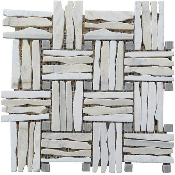Intrend Tile LS013-H Quartzite Basketweave interlocked Mosaic Blend - White