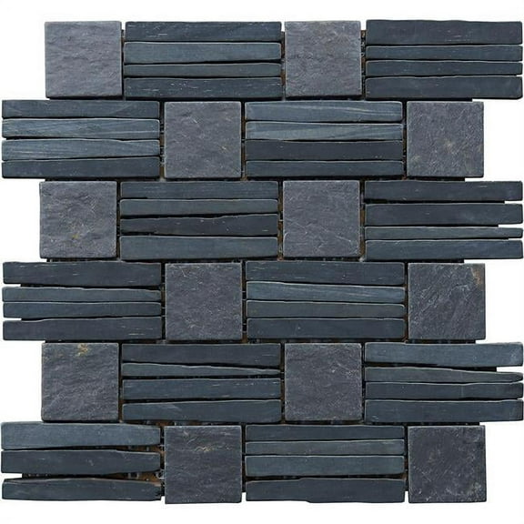 Intrend Tile LS019-S Basketweave Interlocked Mosaic - Black Slate