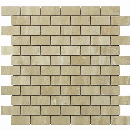 Intrend Tile NS022-C 1 x 2 in. Travertine Stone Mini Brick Pattern Mosaic