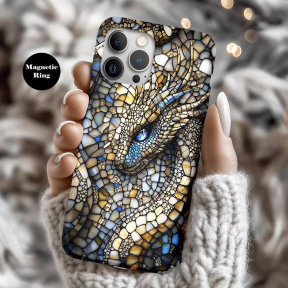 Intricate 3D Glass Mosaic Stained Glass Case with a Fantasy Dragon Design with iPhone 17 to 11 Pro Max