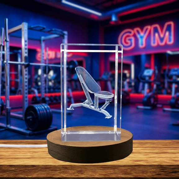 Intricate Adjustable Workout Bench Sculpture with LED Base Light