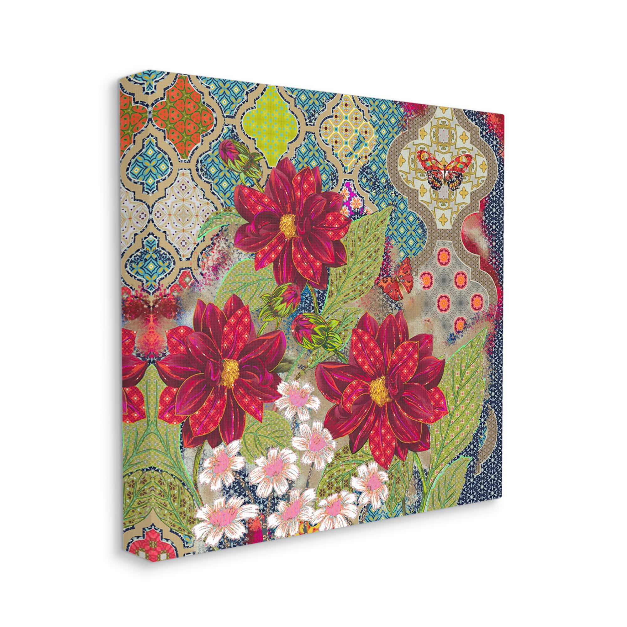 Colorful Abstract Floral and Butterfly Canvas Wall Art, 17x17