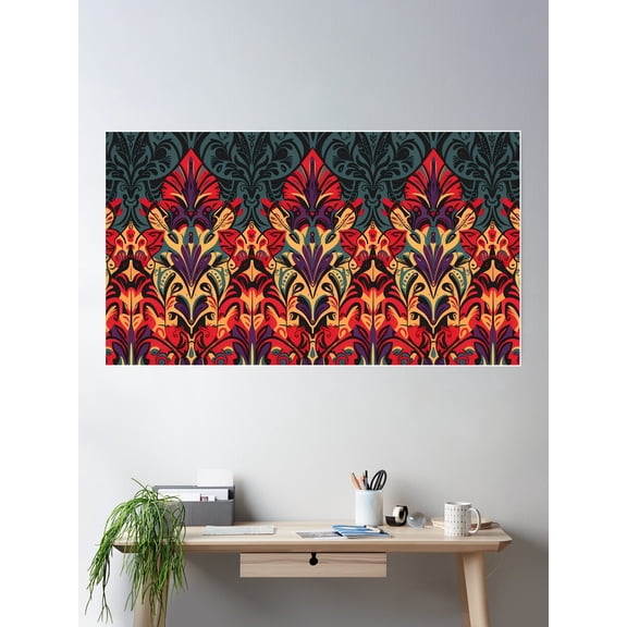 Intricate Baroque Damask Pattern Â€“ Elegant Ornamental Design Poster Wall Art, Modern Wall Decor For Living Room Bedroom, 8x12 UNFRAMED