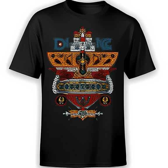 Intricate Black T-Shirt with Colorful DIO Graphic & Medieval Castle Design