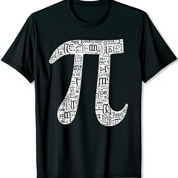 Intricate Black T-Shirt with Unique White Pi Symbol Graphic Math Inspired Design