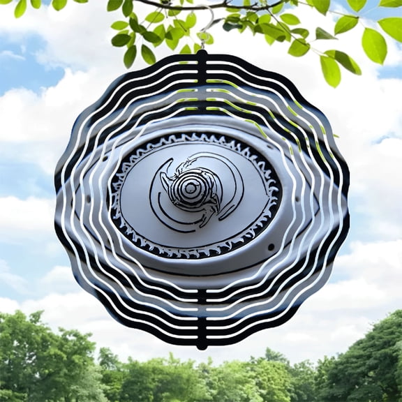 Intricate Black Wave Pattern Metal Hanging Wind Spinner - Elegant Wind Chime for Yard & Garden Decor Creates Motion & Energy
