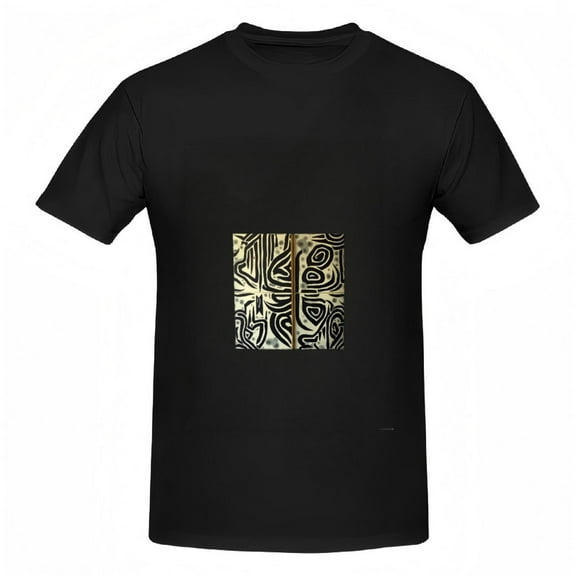 Intricate Black and Gold Abstract Pattern Cotton Short Sleeve T-Shirt for Women - Stylish Crew Neck Tee Top