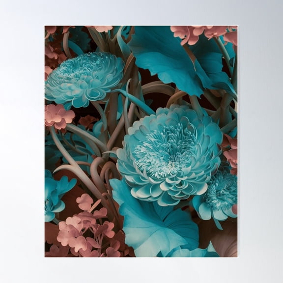 Intricate Blooms: Turquoise, Mauve, And Brown Poster Wall Art, Modern Wall Decor For Living Room Bedroom, 16x24 UNFRAMED