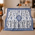 thumbnail image 1 of Intricate Blue Mandala Medallion, Mystical Botanical Garden Scene, Warm Flannel Blanket for Cabin and Lodge, Garden Lovers Thanksgiving Gift, Artistic Home Decor, 1 of 9