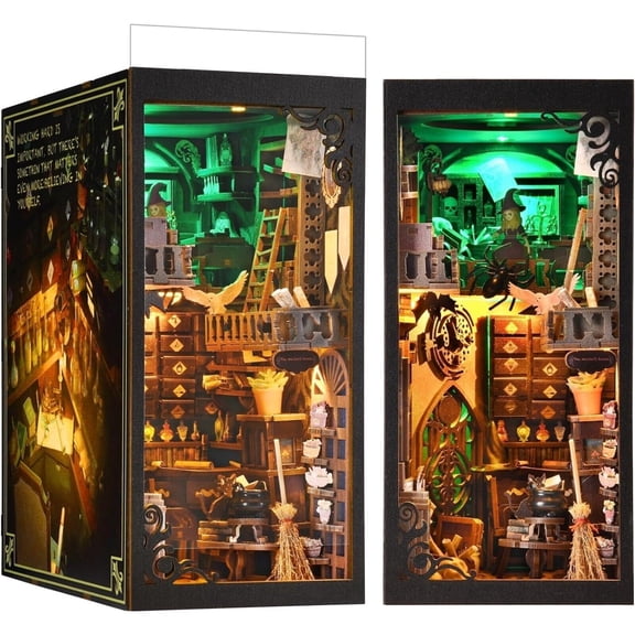 Intricate Book Nook Kit for Adults 3D Wooden Puzzle Dollhouse Miniature House Kit with Bookends