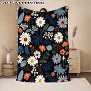 Intricate Botanical Floral Pattern Flannel Throw Blanket, 280gsm Soft & Warm, for Sofa Bed Camping Travel, Home Decor