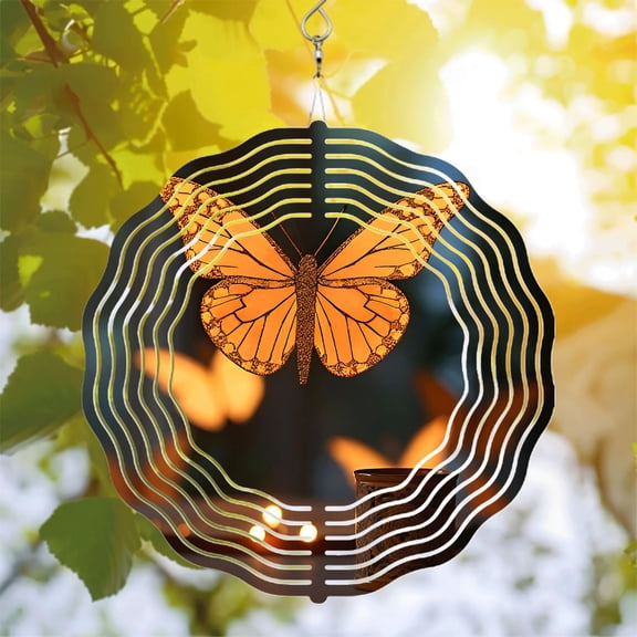Intricate Butterfly Metal Hanging Wind Spinner & Chime - Serene Garden Decor with Glowing Patterns & Wave Design for Yard