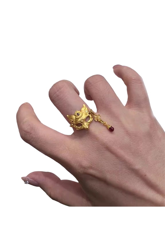 Intricate Carved Mask Necklace Lightweight Alloy Jewelry Bangle Wrist Rings Adjustable Sizing