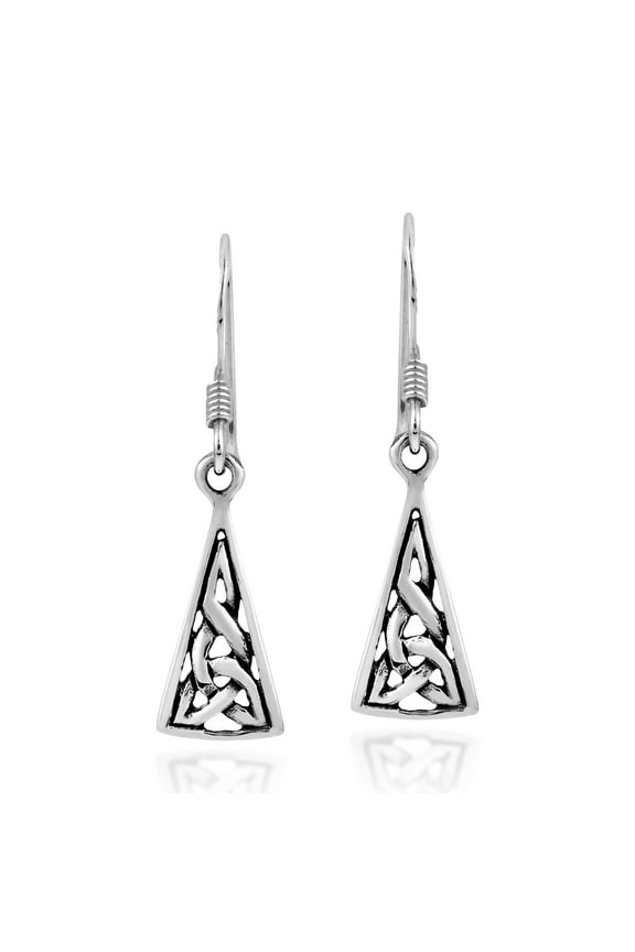 Intricate Celtic Knot Triangular .925 Sterling Silver Dangle Earrings