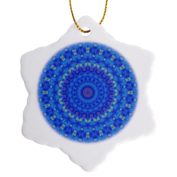 3drose, Intricate Circle Ripple Pattern Mandala Blue, 3 inch Snowflake Porcelain Ornament