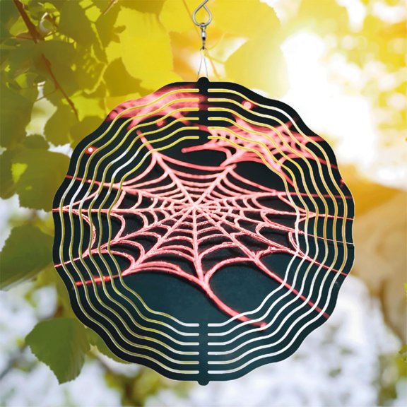 Intricate Circular Metal Wind Spinner with Symmetrical Spider Web Design - Stunning Yard & Garden Decor Perfect Wind Chime