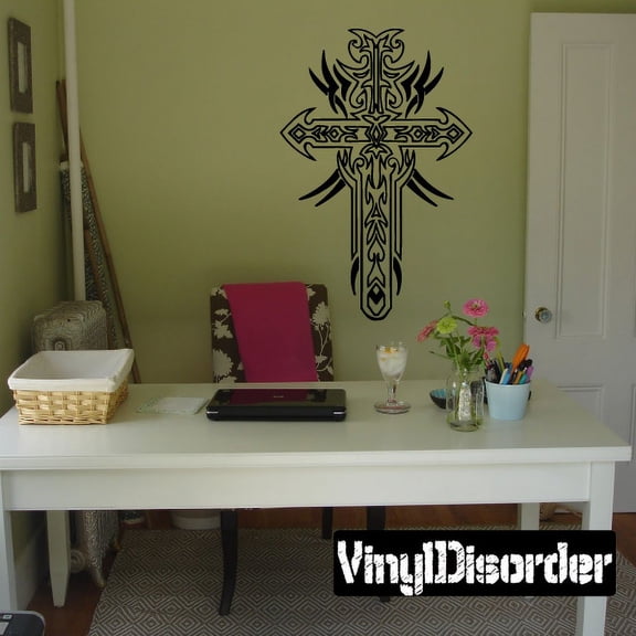 Intricate Cross Decal with Tribal Spikes Decal - 36 Inches