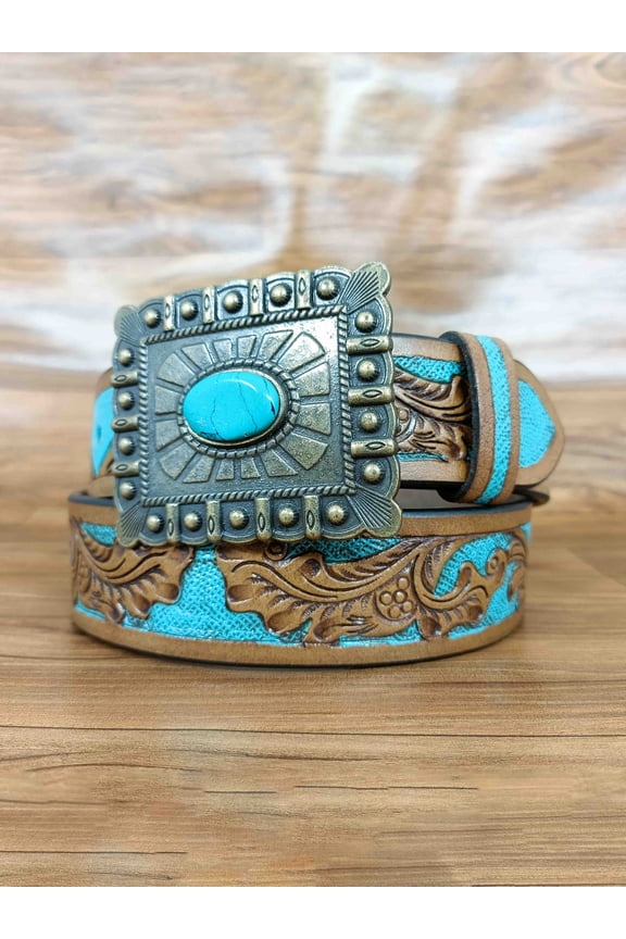 Intricate Deep Floral Pattern Tooled Western Belt