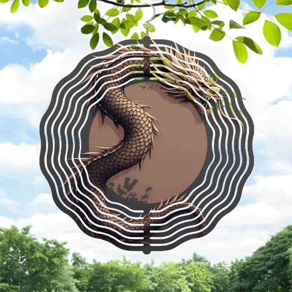Intricate Dragon Design Metal Wind Spinner & Chime - Symmetrical Circular Pattern for Yard & Garden Decor Captivating Sound Waves
