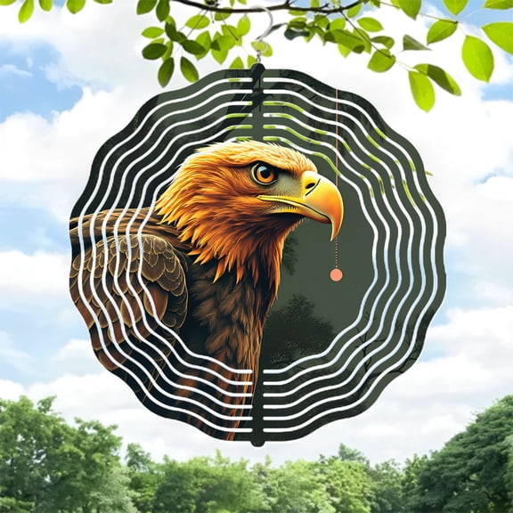 Intricate Eagle Design Metal Wind Spinner & Chime - Dynamic Sound Wave Patterns for Yard & Garden Decor