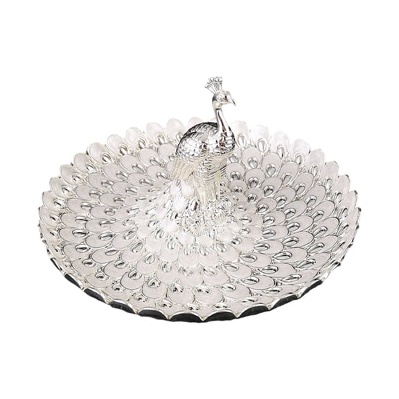 Intricate Embossed Metal Serving Platter Peacocks Design Durability 20cm Snacks Dish For Family Gatherings