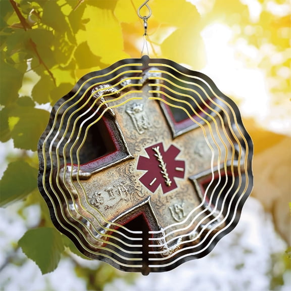 Intricate Engraved Metal Cross Wind Spinner with Star Design - Unique Hanging Wind Chime for Yard and Garden Decor