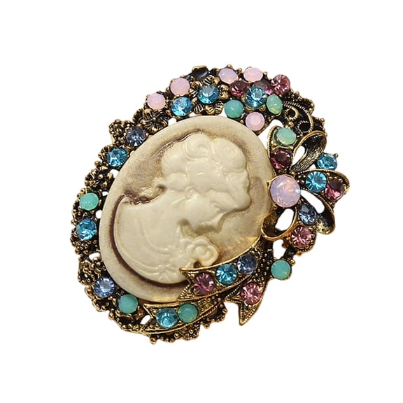 Intricate Filigree Cameo Pin Antique Gold Tone Brooch Party Prom Brooch For Formal Event And Special Occasions