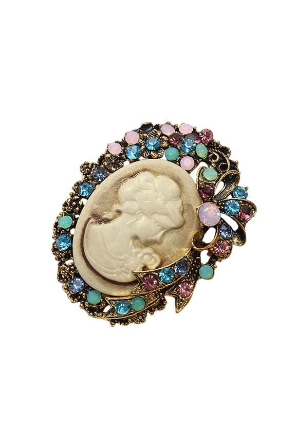 Intricate Filigree Cameo Pin Antique Gold Tone Brooch Party Prom Brooch For Formal Event And Special Occasions
