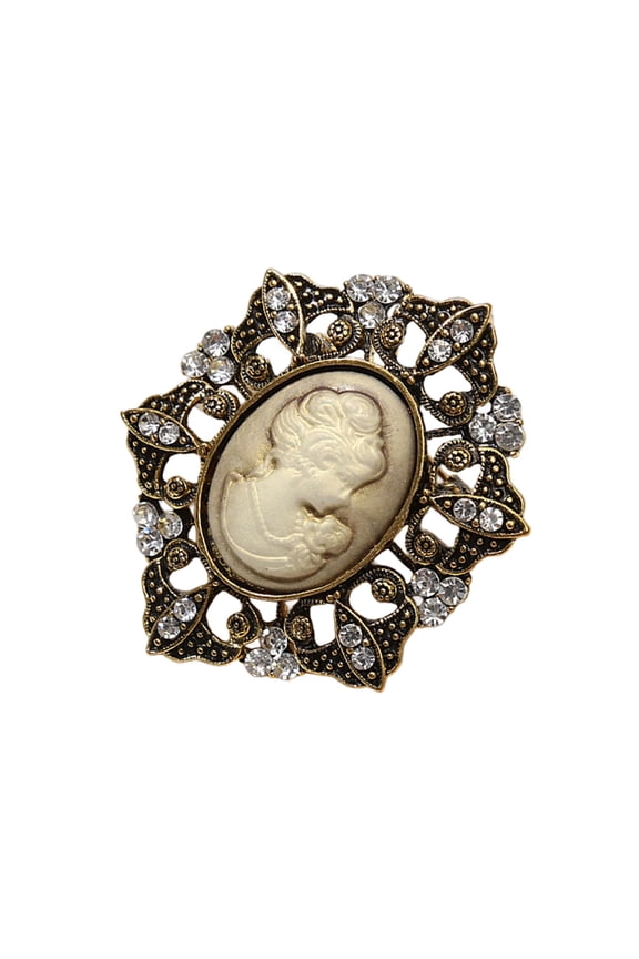 Intricate Filigree Cameo Pin Antique Gold Tone Brooch Party Prom Brooch For Formal Event And Special Occasions